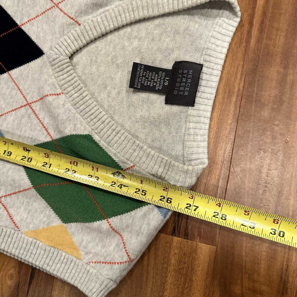 Mercer Street Studio Sweater Vest Womens Large Argyle V Neck Knit Multicolor - Picture 4 of 6